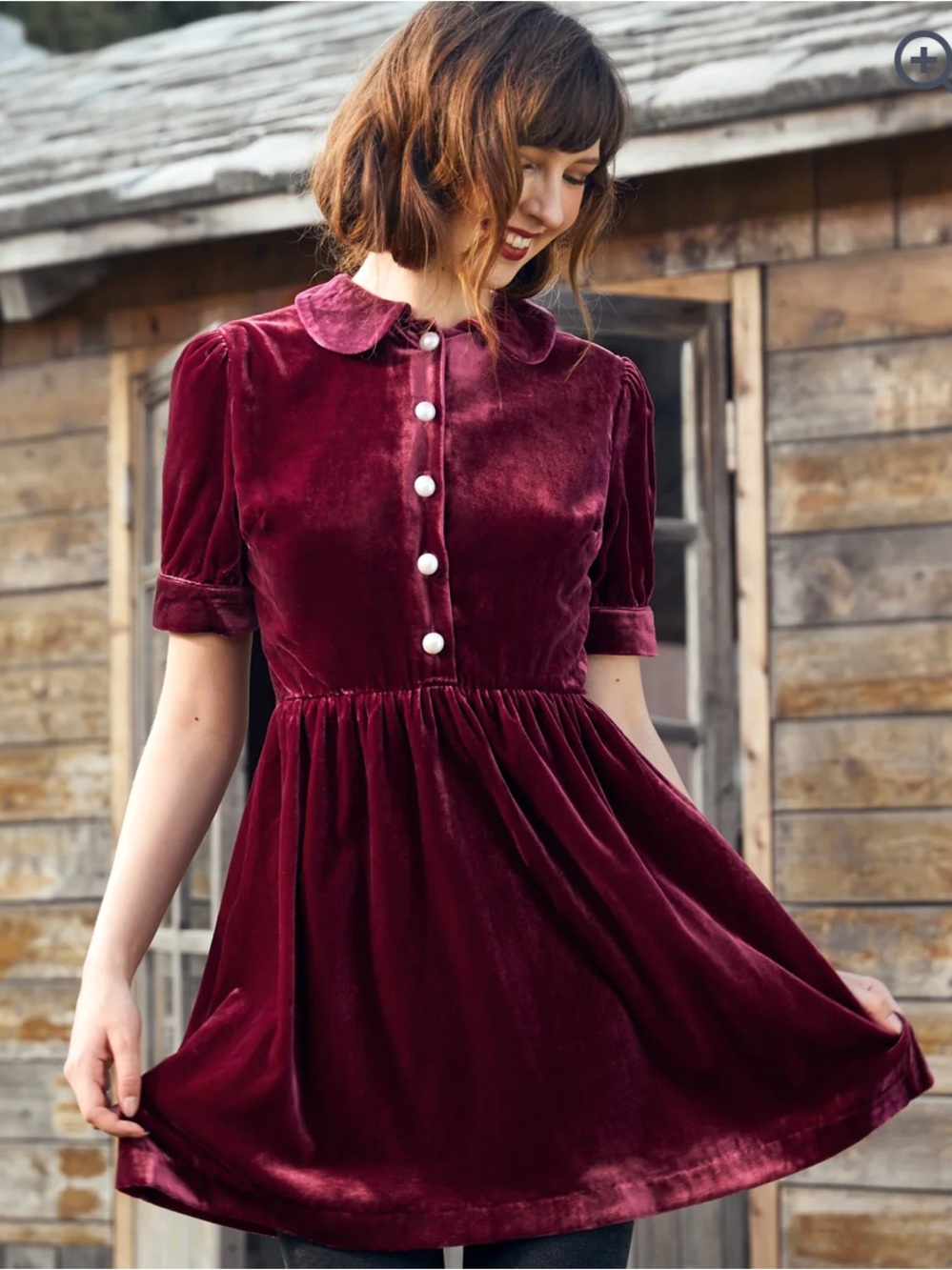 ModCloth NWT Red Velvet Peter Pan Collar Pearl Button Puff Sleeve Dress 16W
